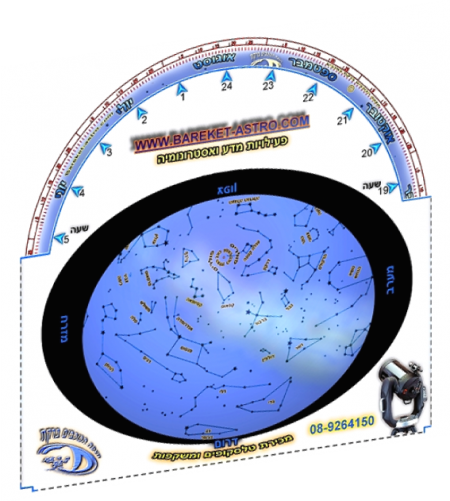 Planisphere Israel star map מפת כוכבים סובבת לשמי ישראל